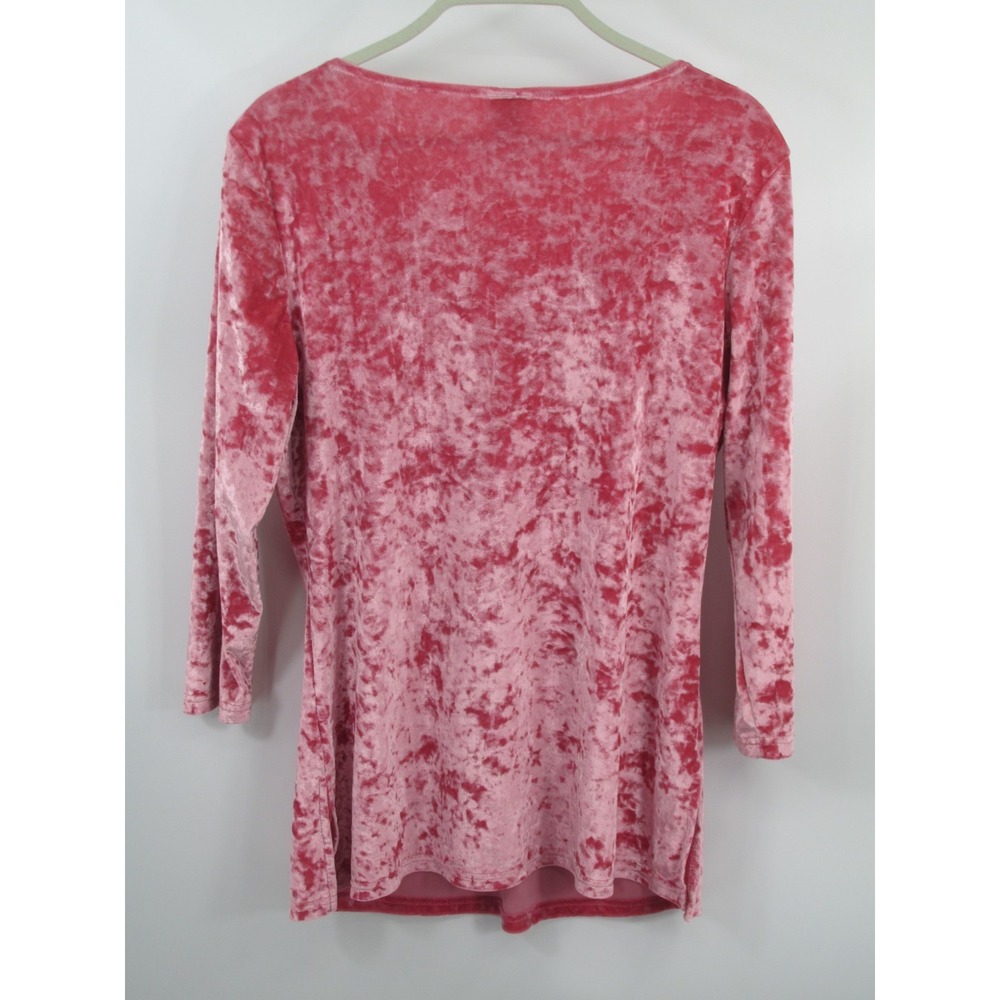 Faded Glory Pink Velvet Lace Trim Pullover Top Women L 12/14 V-Neck Y2K Retro - Picture 3 of 13